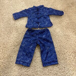 American Girl Doll Blue Asian-Inspired Pajamas Floral Pattern Elastic‎ Waist